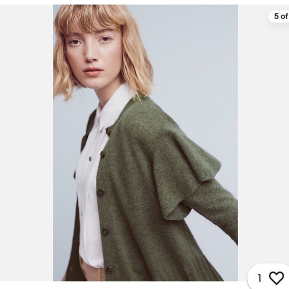 Anthropologie Ruffled Shoulder Cardigan Sweater by Left of Center - Picture 6 of 8